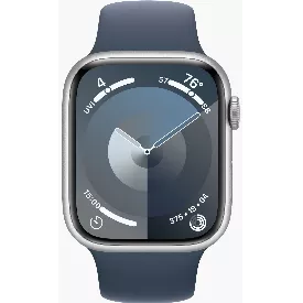 Умные часы Apple Watch Series 9 45 мм Aluminium Case GPS, Silver/Storm Blue Sport Band - S/M